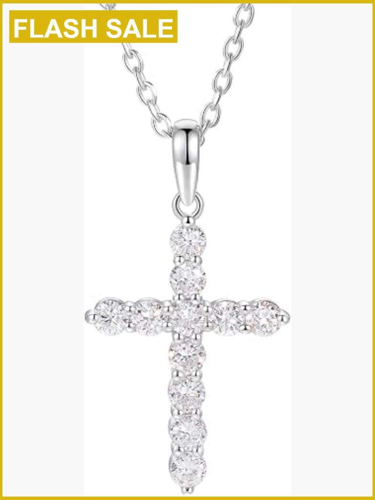 4/5 Carat Lab Grown Diamond Cross Pendant Necklace With Chain